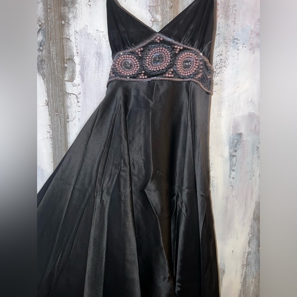 Betsey Johnson Vintage Y2K Black Beaded Flare Silk Flowy 90’s Dress - Picture 2 of 7